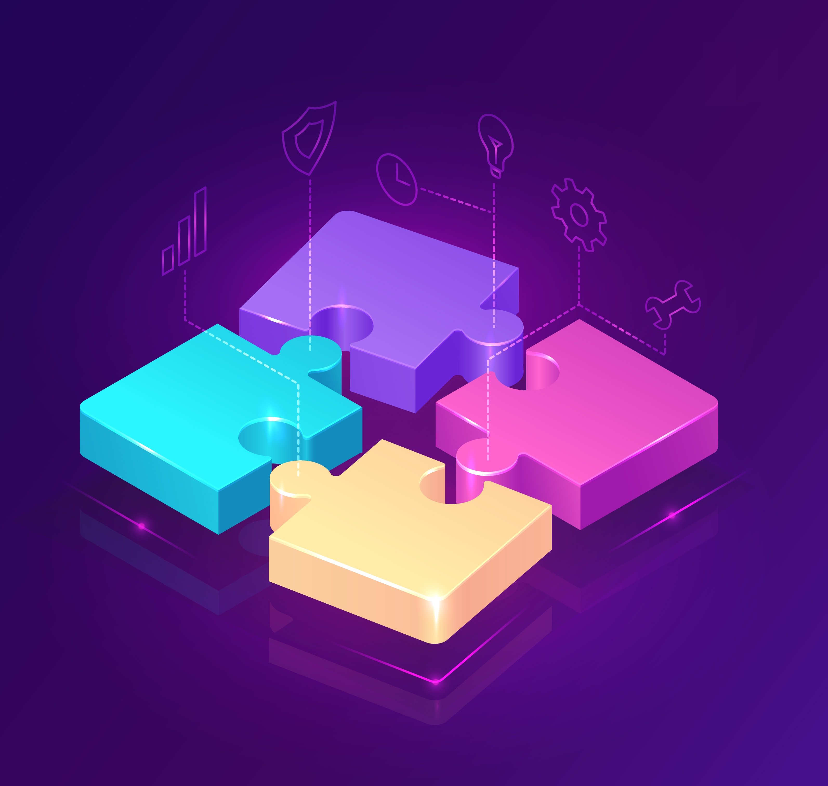 Modulare Systemarchitektur-Darstellung, wachsende/erweiterbare Struktur, moderne IT-Landschaft